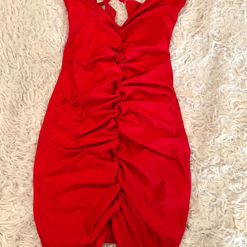Red Rouched Dress - Picture 2 of 3